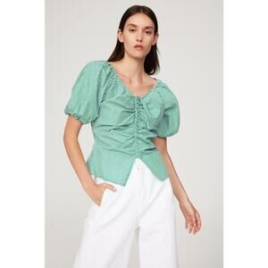 LISA SAYS GAH Green White Striped 100% Cotton Short Sleeve Margaret Top Size XS